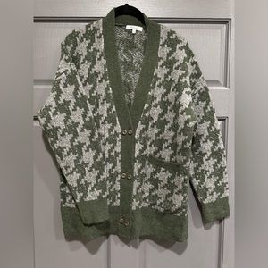 Madewell cardigan with brown buttons, green and gray